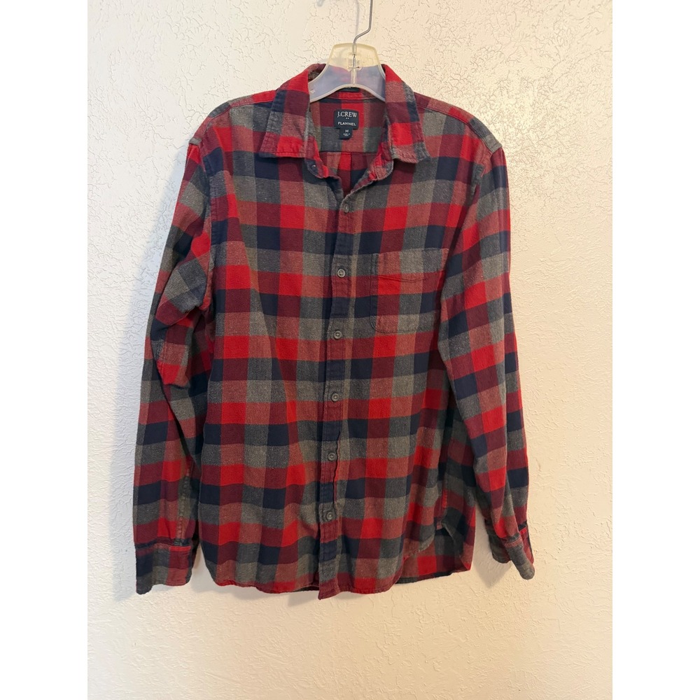 J.Crew Flannel Shirt Mens Medium Slim Red Navy Blue Grey Buffalo Check Plaid